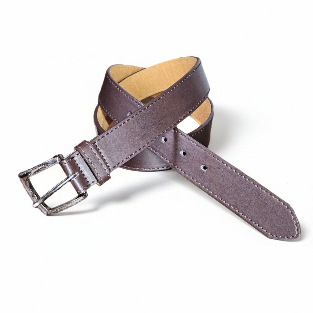 Bass 37-41" Belt Dark Brown Vegan Leather Silver Buckle Men's Unisex EUC